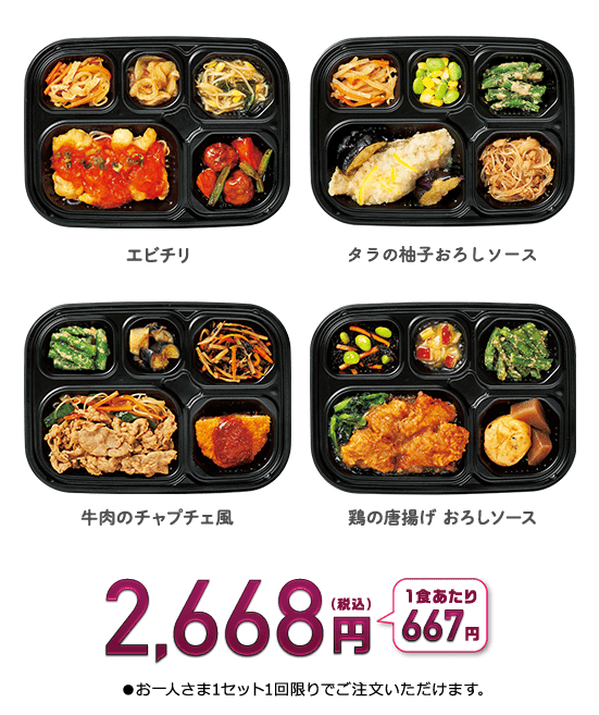 ワタミの宅食ダイレクトのおすすめ「いつでも5菜お試し割4食セット」